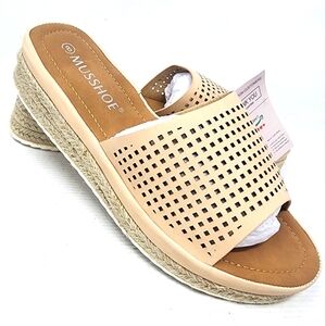 New Musshoe Beige Espadrille Platform Slides Sandals Breathable Mules Size 8